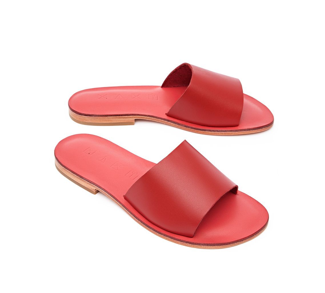 Women's Rock Leather Flat Sandals - Red 2 Uk Maki Sandals