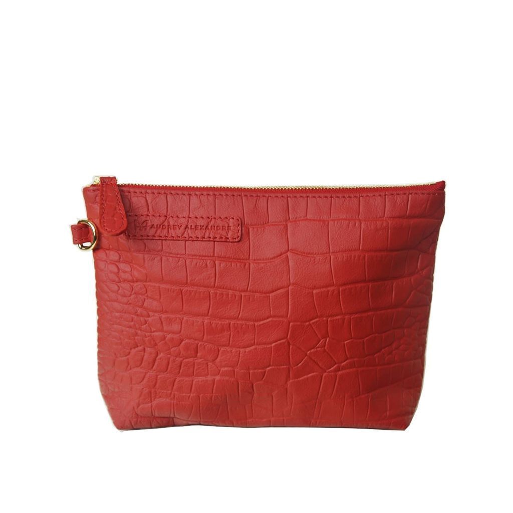 Women's Ruby Red Croco Leather Clutch Bag AUDREY ALEXANDRE