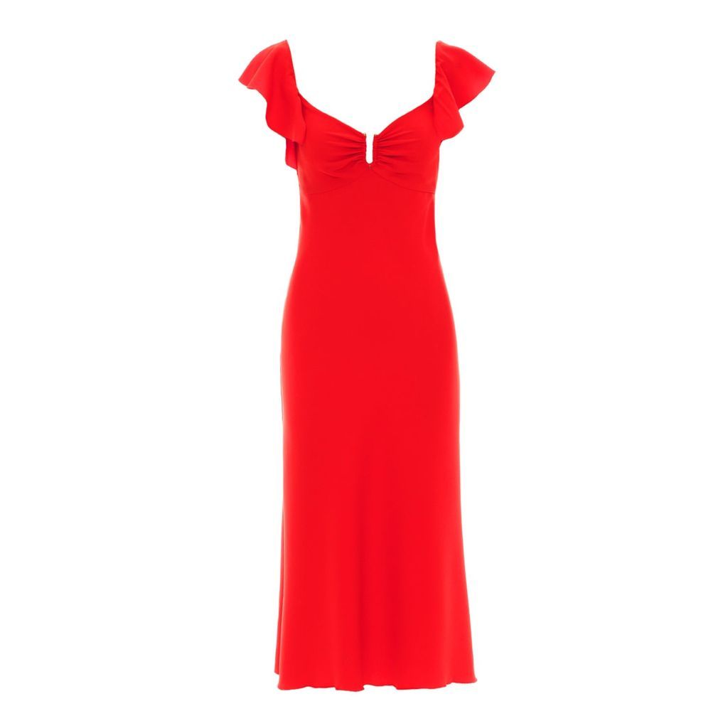Women's Ruffle Detail Midi Red Dress Xxs Nissa