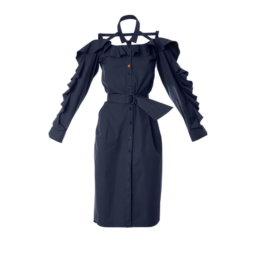 Women's Ruffled Bare Shoulder Dress, Navy Blue Xxs Talented