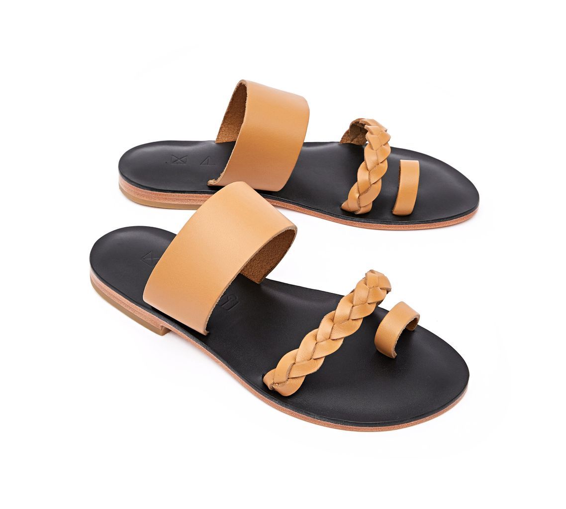 Women's Sand Leather Flat Sandals - Tan Black 2 Uk Maki Sandals