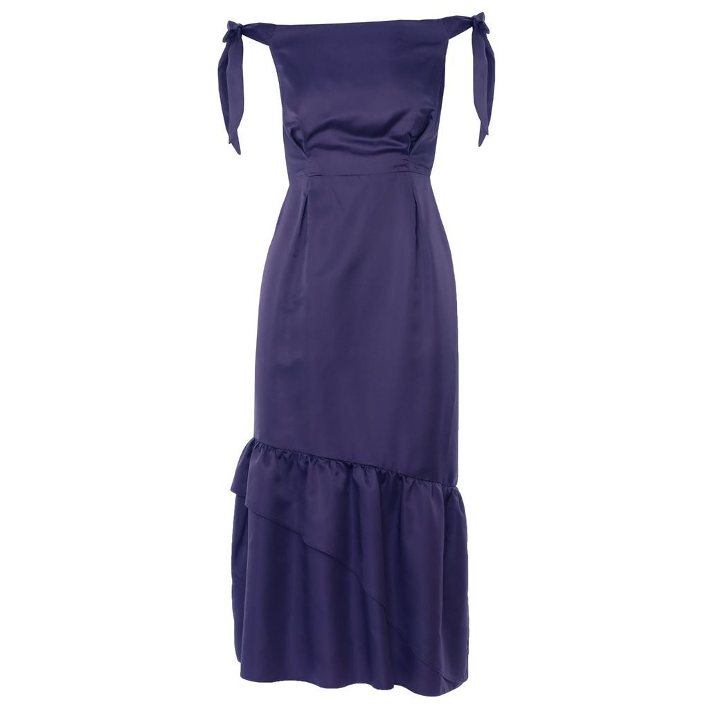 Women's Sanziene Blue Silk-Blend Dress With Asymmetric Ruffled Hem Extra Small DALB