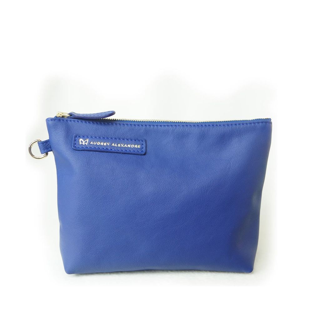 Women's Sapphire Blue Smooth Leather Clutch Bag AUDREY ALEXANDRE