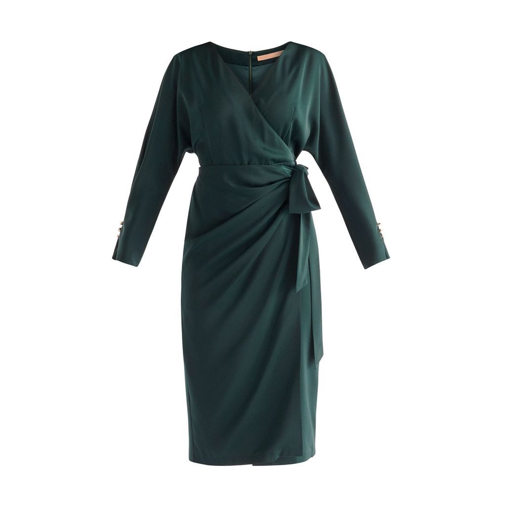 Women's Satin Wrap Dress In Dark Green Extra Small PAISIE