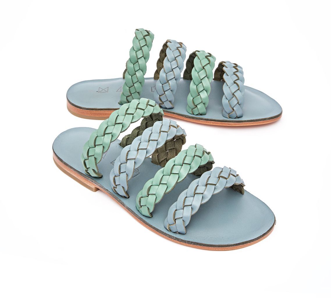Women's Sea Leather Flat Sandals - Grey Green 2 Uk Maki Sandals