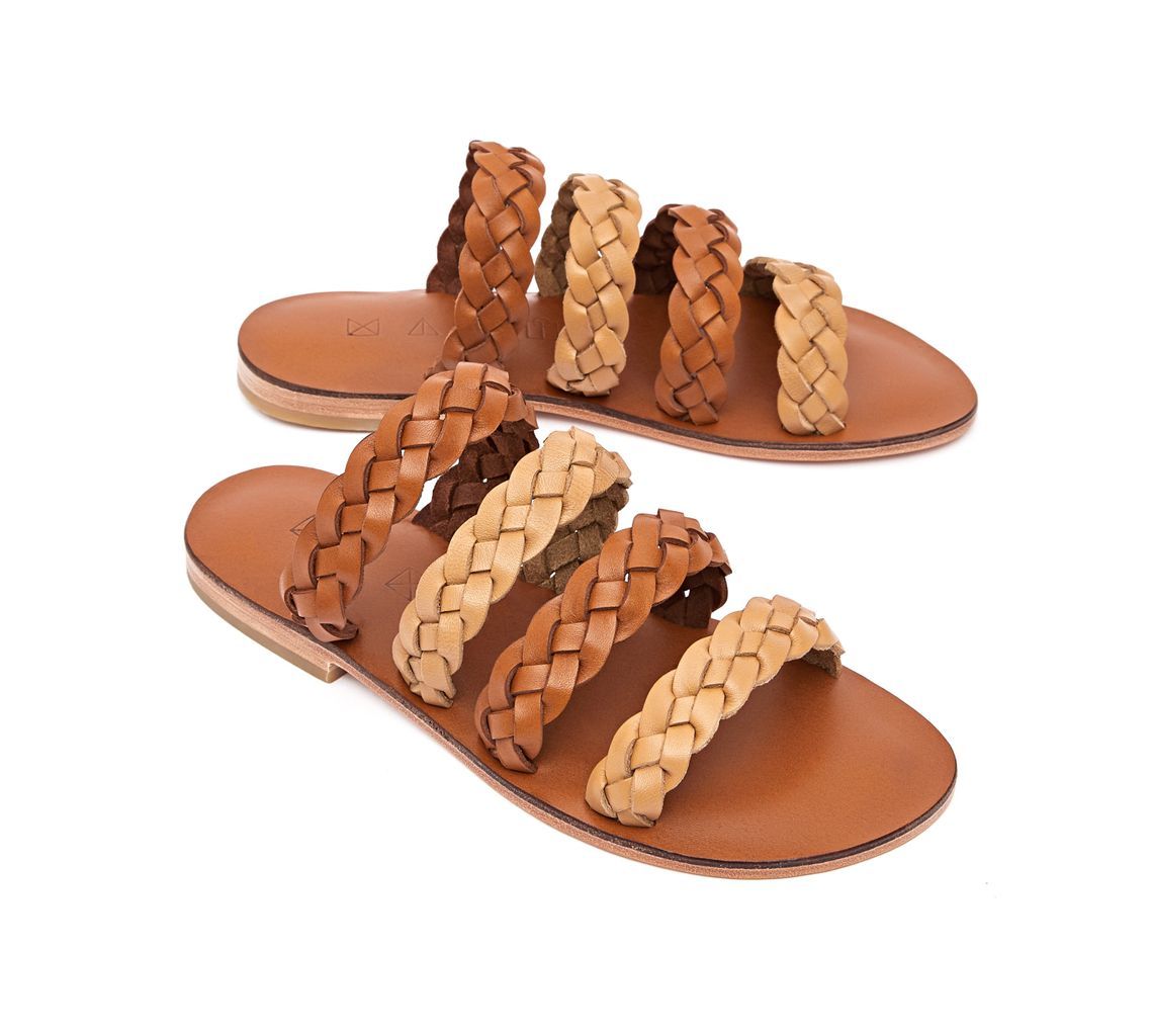 Women's Sea Leather Flat Sandals - Tan Brown 2 Uk Maki Sandals