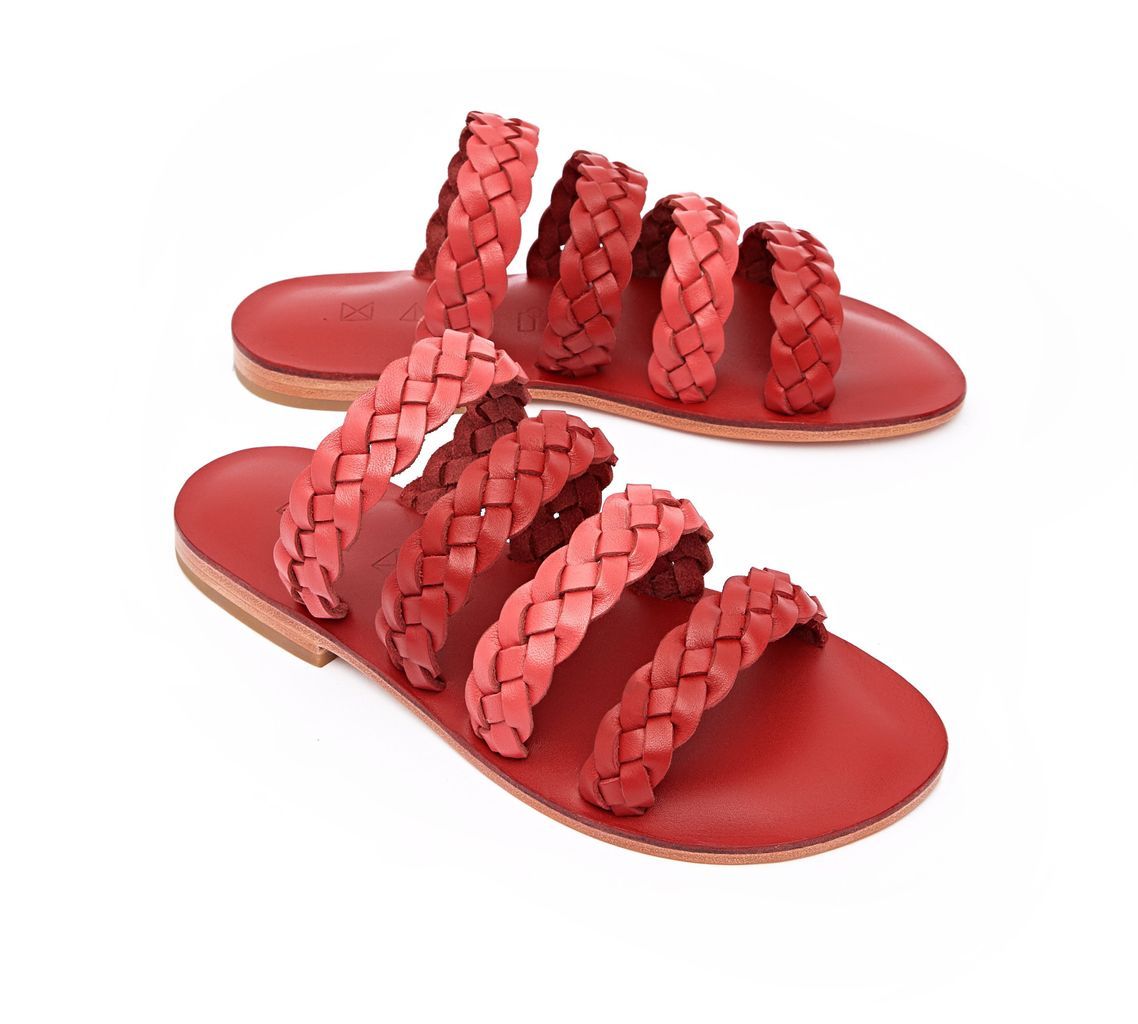 Women's Sea Leather Flat Sandals - Red Pomegranate 2 Uk Maki Sandals