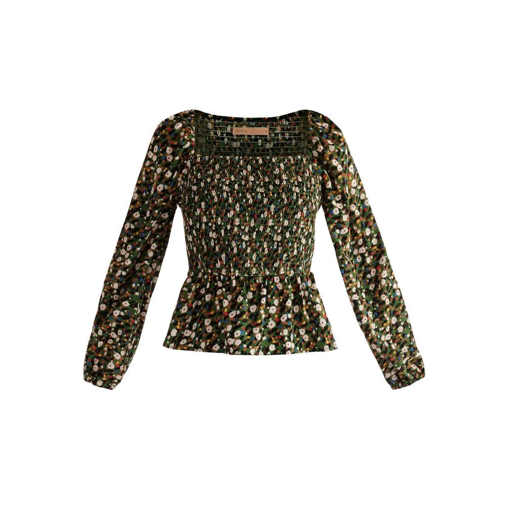 Women's Shirred Floral Blouse In Green Xxs PAISIE