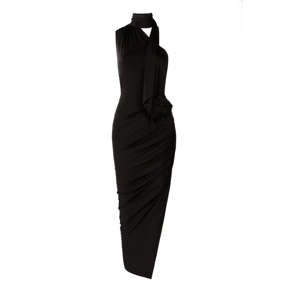 Women's Sienna Black Flower Midi Dress Extra Small LORA