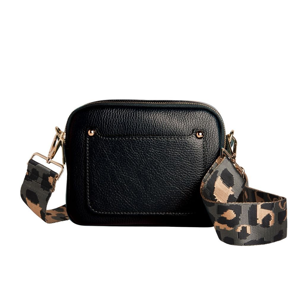 Women's Sienna Crossbody Bag In Black With Dark Leopard Strap One Size Betsy & Floss