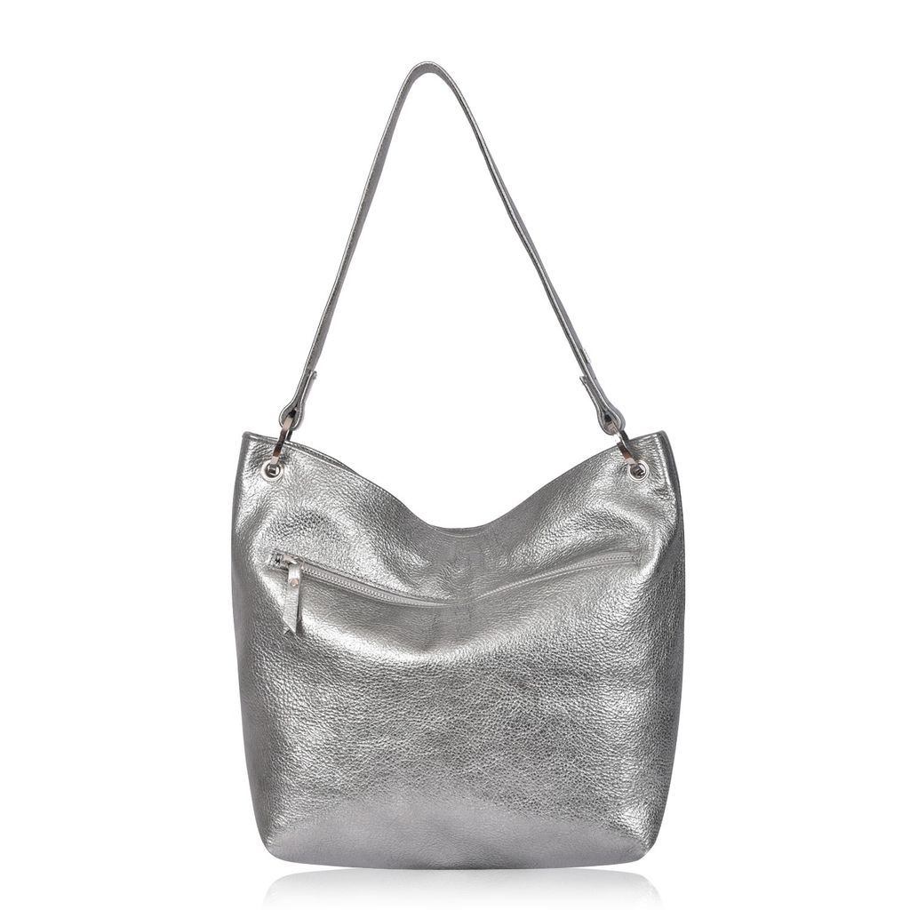 Women's Silver Leather Shoulder Bag Hesta - Tin Owen Barry