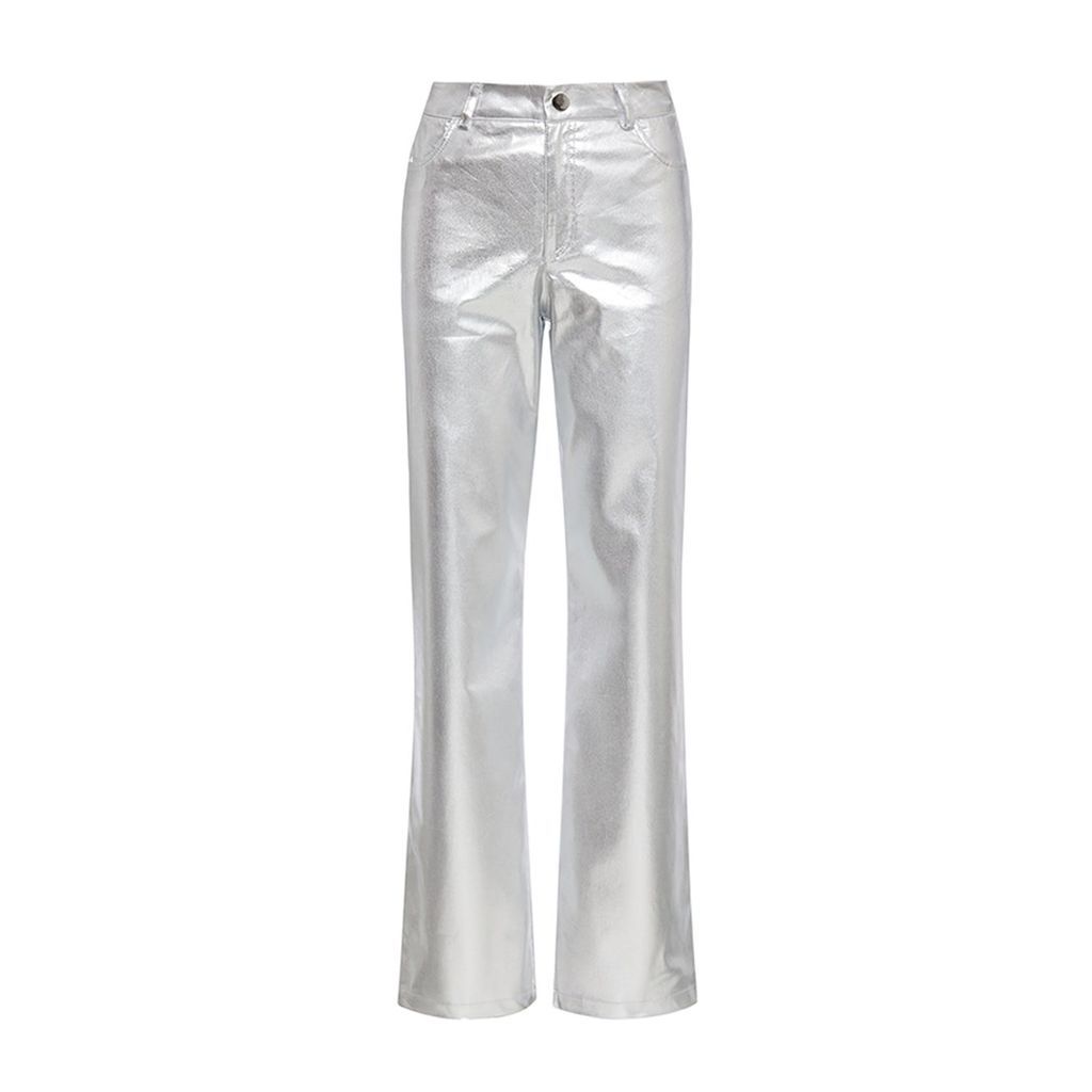 Women's Silver Metallic Gray High Waist Trousers Extra Small SOS Unlimited