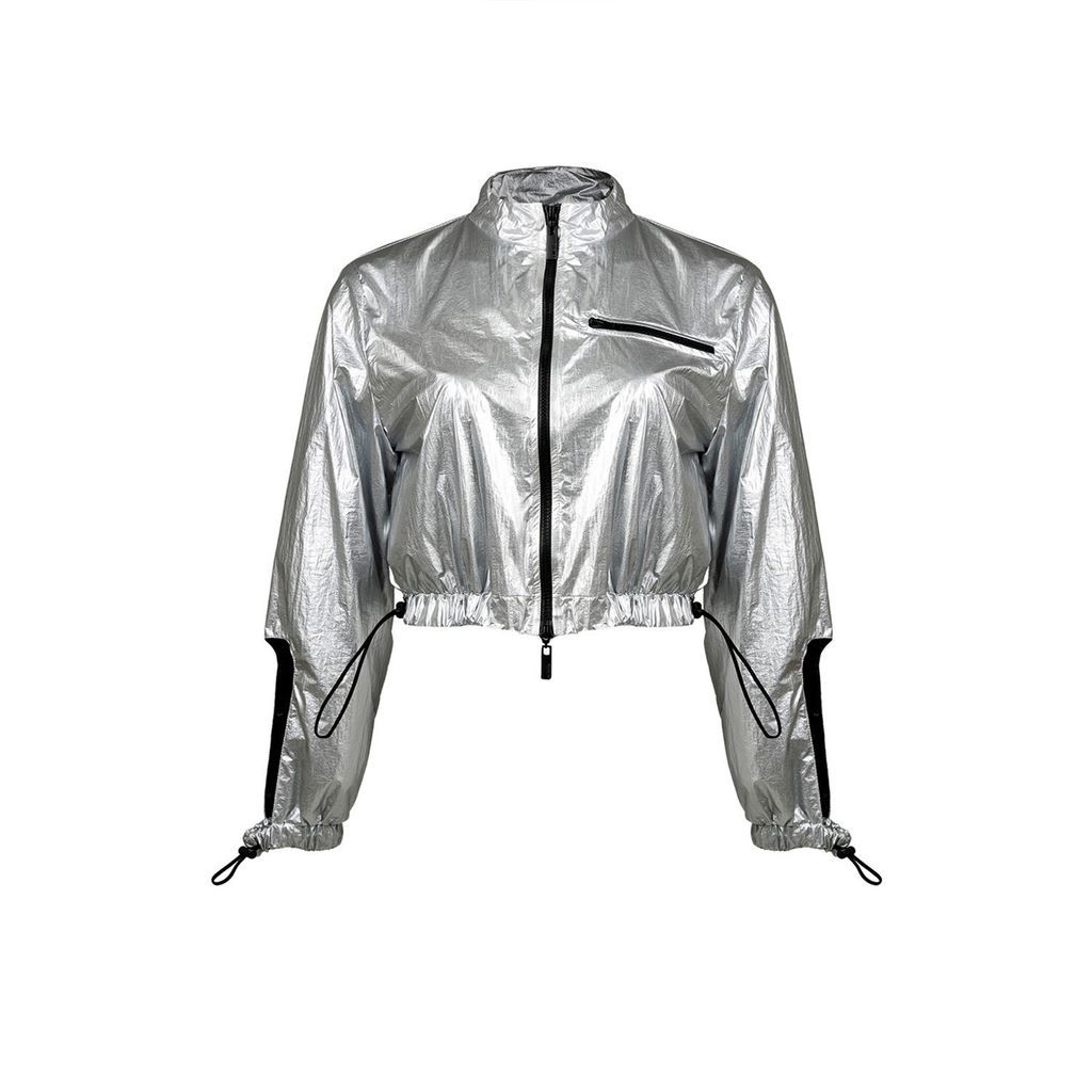 Women's Silver Metallic Sleeve Cut-Out Jacket Argento Extra Small Balletto Athleisure Couture