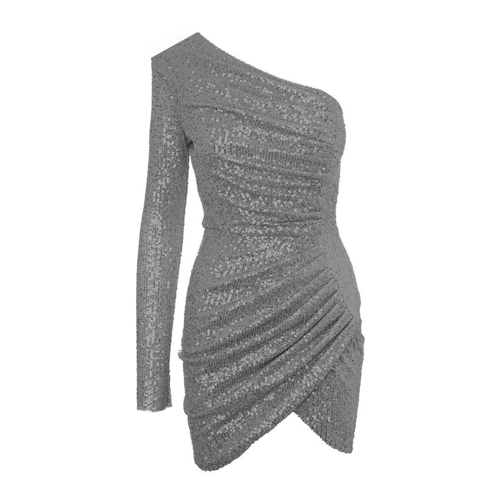 Women's Silver Sequin Dress With One Sleeve Extra Small BLUZAT