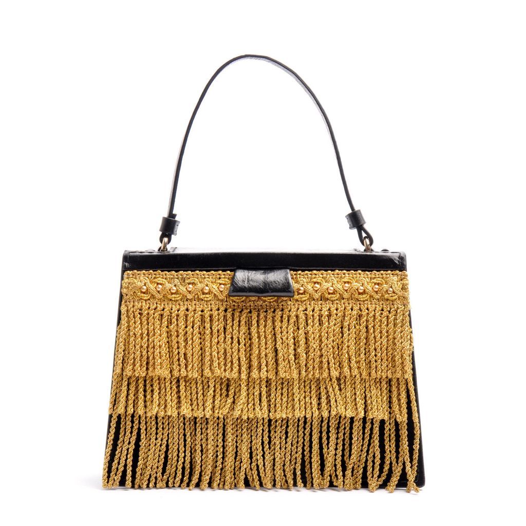 Women's Small Turtle Edge Tote In Black With Gold Fringe OSTWALD Finest Couture Bags