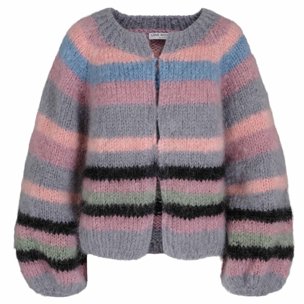 Women's Soy Hand Knitted Chunky Mohair Cardigan With Multi Colored Stripes One Size tirillm