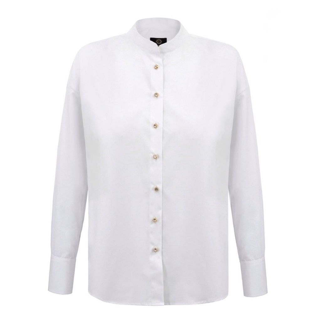 Women's Stand-Up Collar Shirt White S/M Entelier