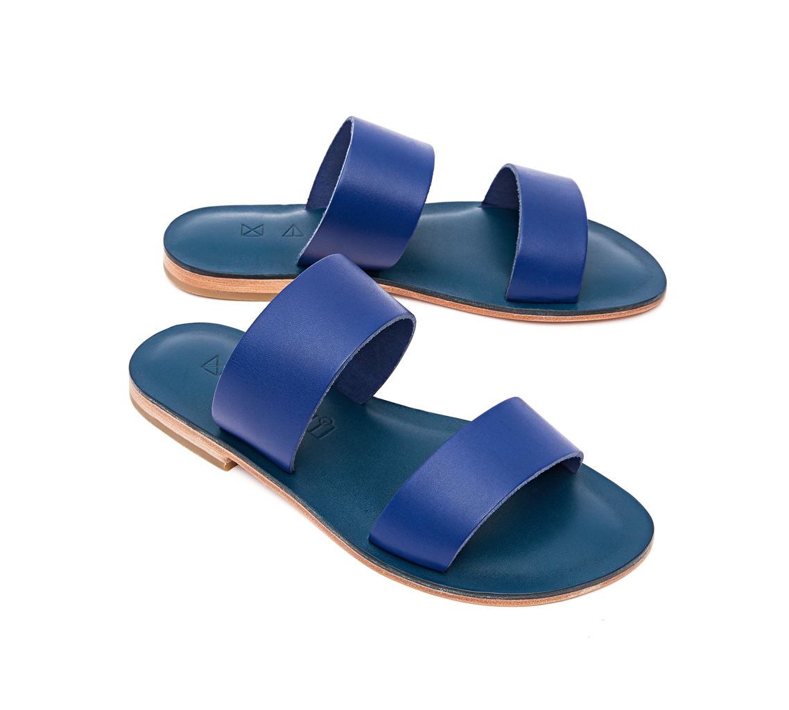 Women's Sun Leather Flat Sandals - Blue 2 Uk Maki Sandals