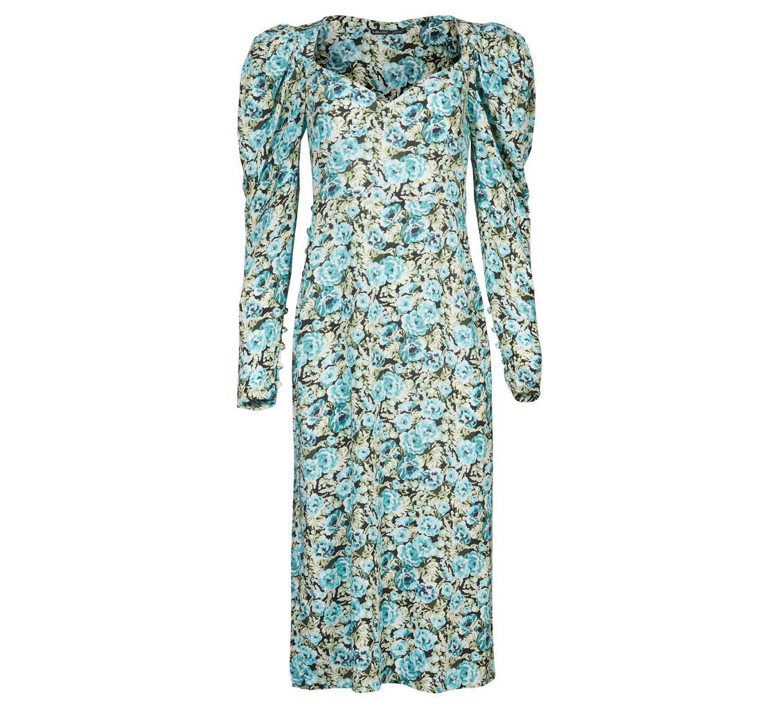 Women's The Genevieve Puff Sleeve Midi Dress In Blue Floral Xxs Lavaand