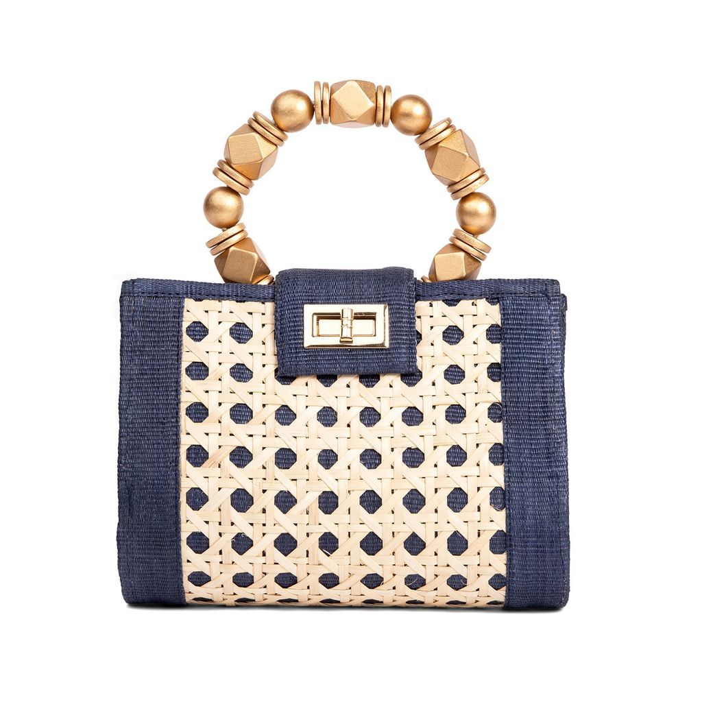 Women's The Mila Navy Blue & Gold Rattan Woven Handbag Soli & Sun