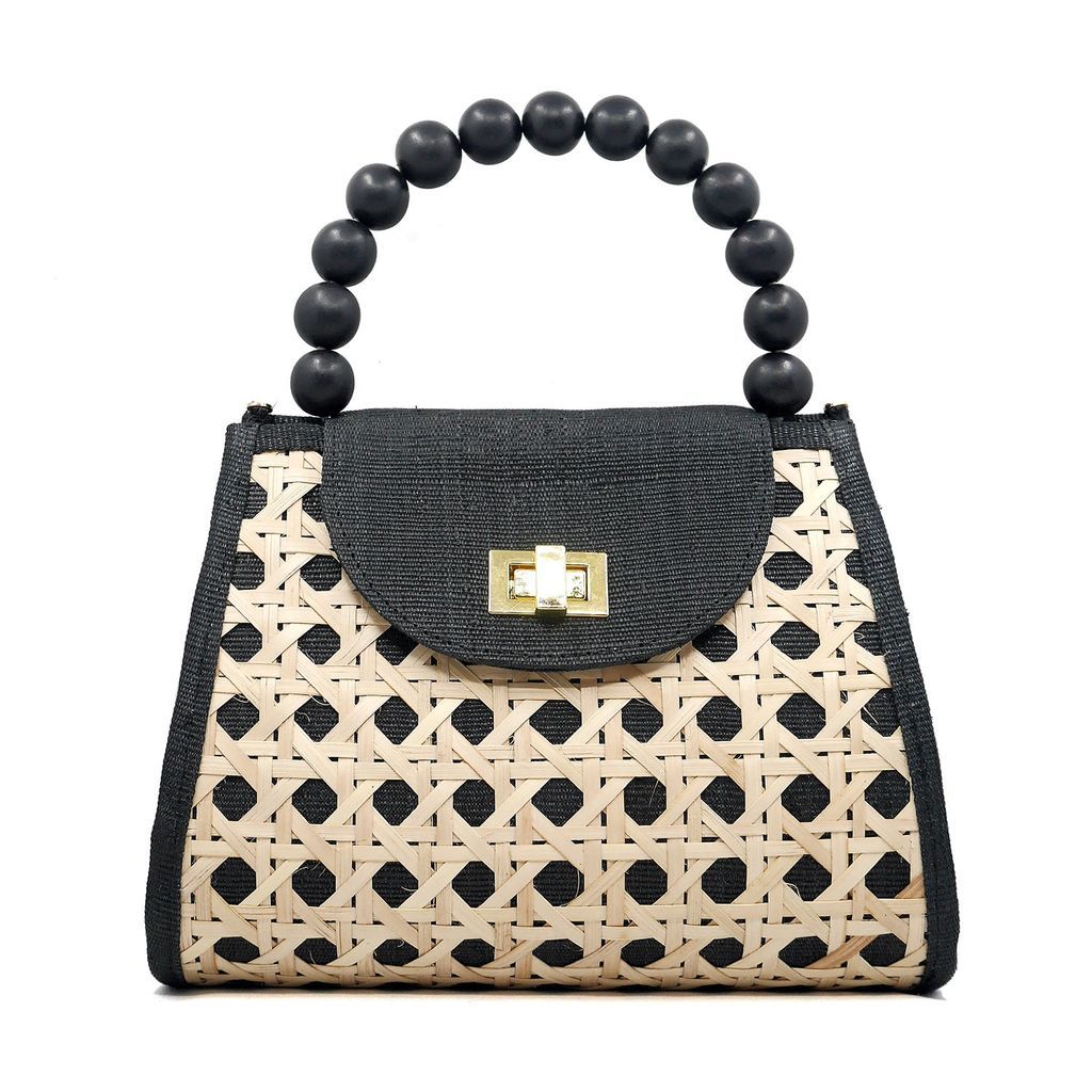 Women's The Sienna Black & Cream Rattan Woven Handbag Soli & Sun