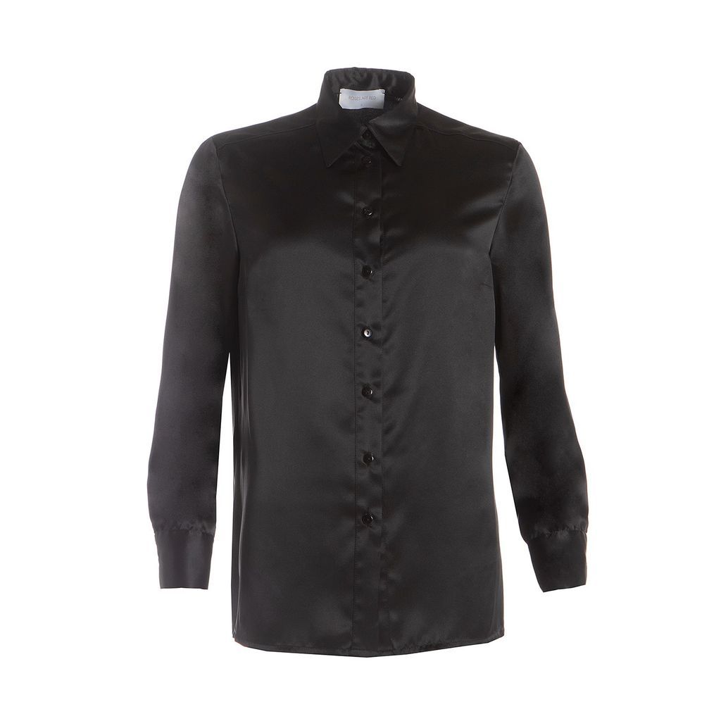 Women's The Silk Shirt In Black Small Roses Are Red