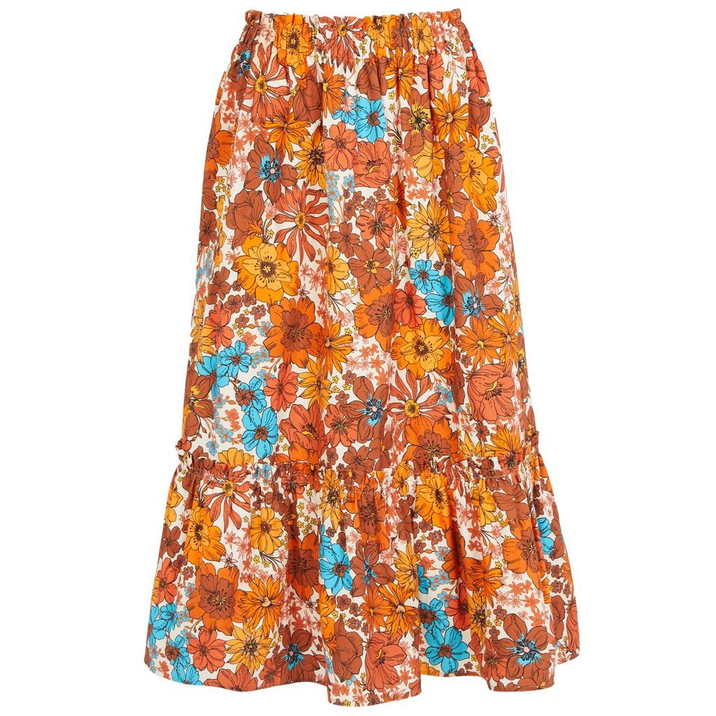 Women's The Sofia Midi Skirt In Brown 70S Floral Xxs Lavaand