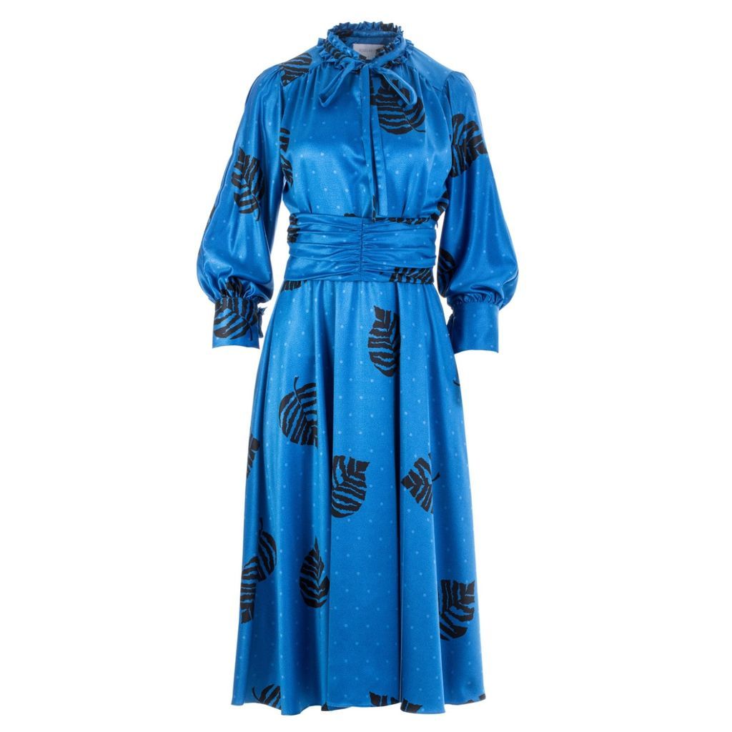 Women's Timeless Dress In Blue Small Roses Are Red