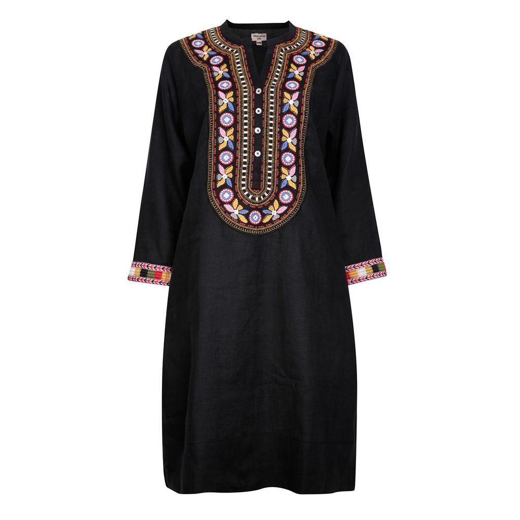 Women's Tribal Embroidered Tunic Dress - Linen - Black XXXL NoLoGo-chic