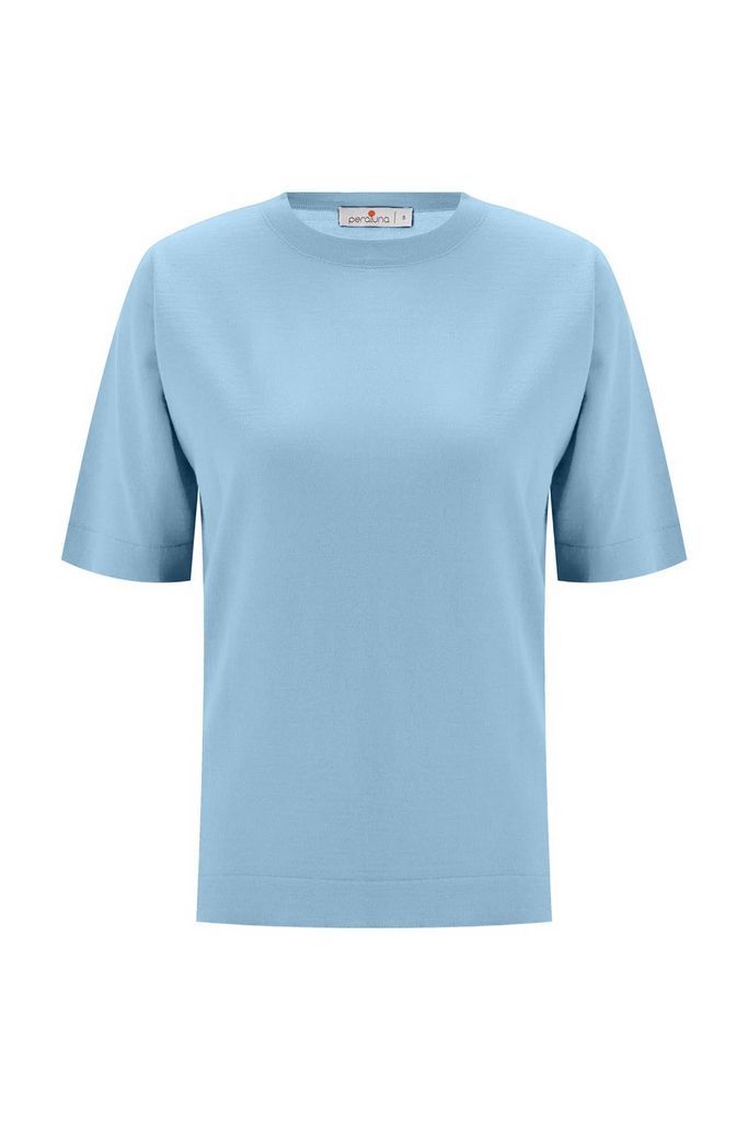 Women's Trine O-Neck Fine Knit Merino Wool T-Shirt - Glacier Blue Small Peraluna