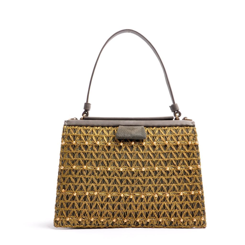 Women's Turtle Edge Small Tote In Grey With Gold & Pearl Embrodiery OSTWALD Finest Couture Bags