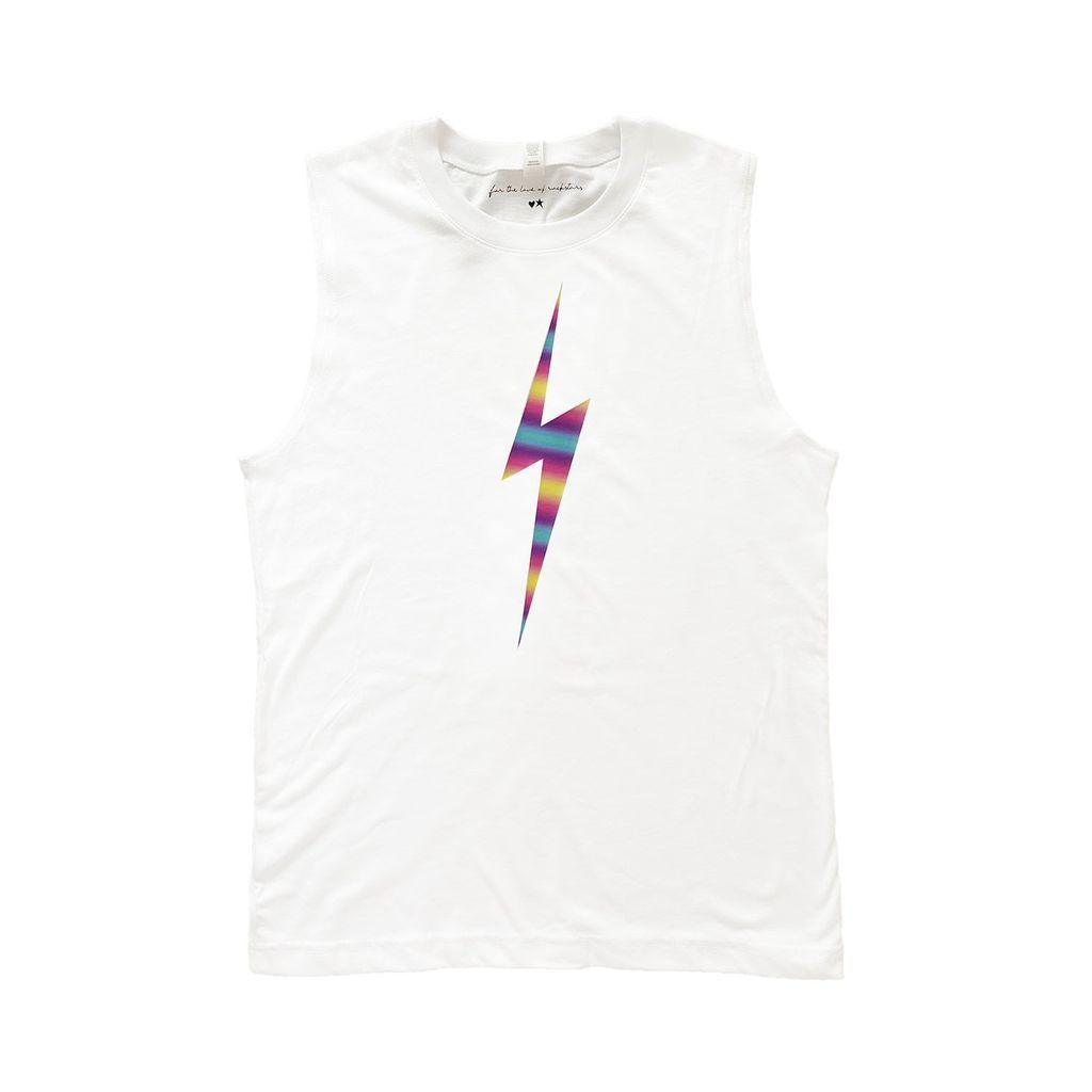 Women's Unicorn Rainbow Bolt White Muscle Tank Medium FOR THE LOVE OF ROCKSTARS