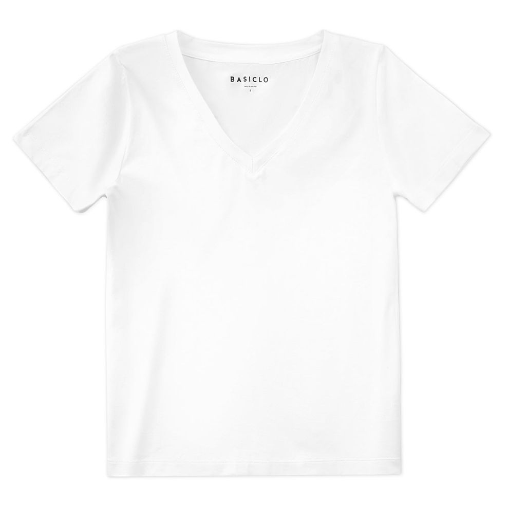 Women's V-Neck T-Shirt White Medium Basiclo