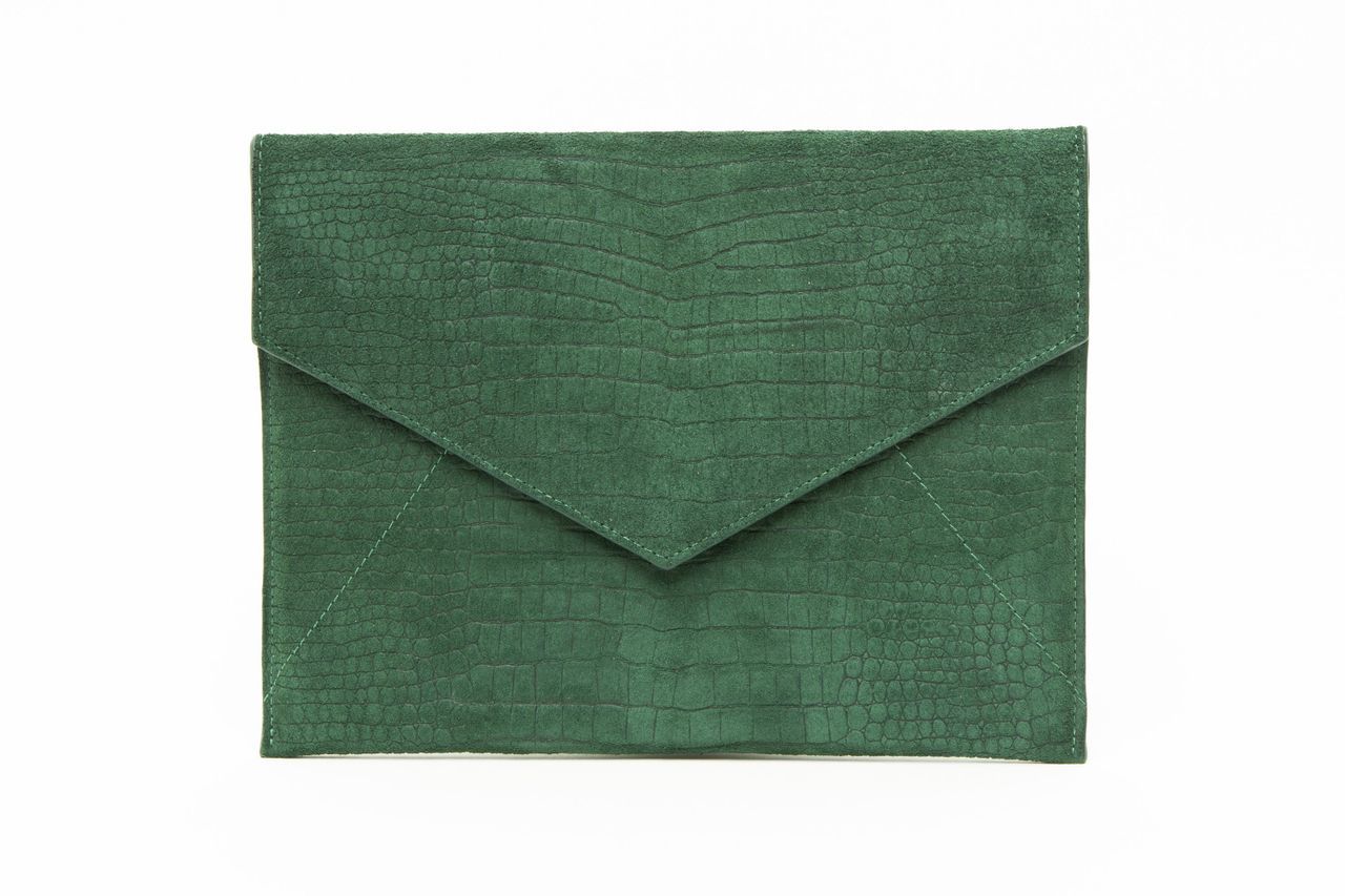 Women's Vesper Envelope Clutch - Hunter Green Alligator Embossed One Size Primo Luxe