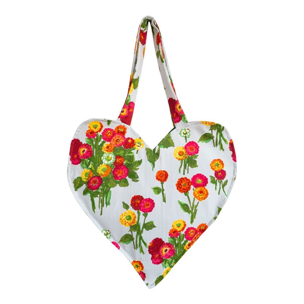 Women's Vibrant Floral Bouquet Vintage Fabric Print Heart Shaped Tote Bag One Size Studio Courtenay