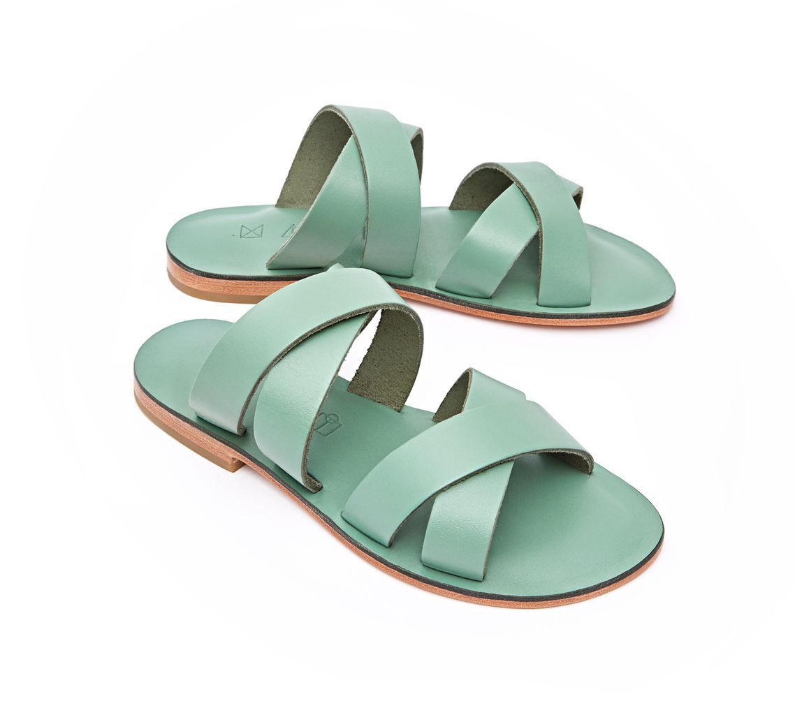 Women's Wave Leather Flat Sandals - Green 2 Uk Maki Sandals