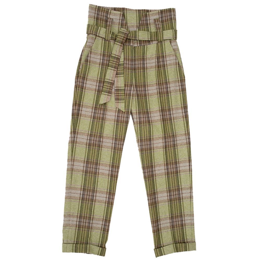 Women's Wear Natural X Lewo High Waisted Pants Made Of Wool Fabric With Green Print M