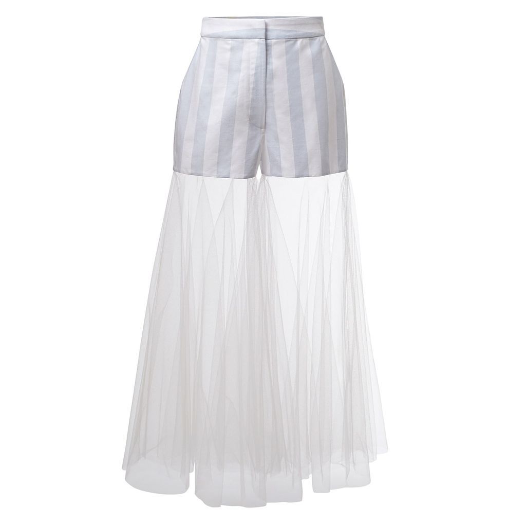 Women's White / Blue Veiled Shorts Striped Myogi Small By Moumi