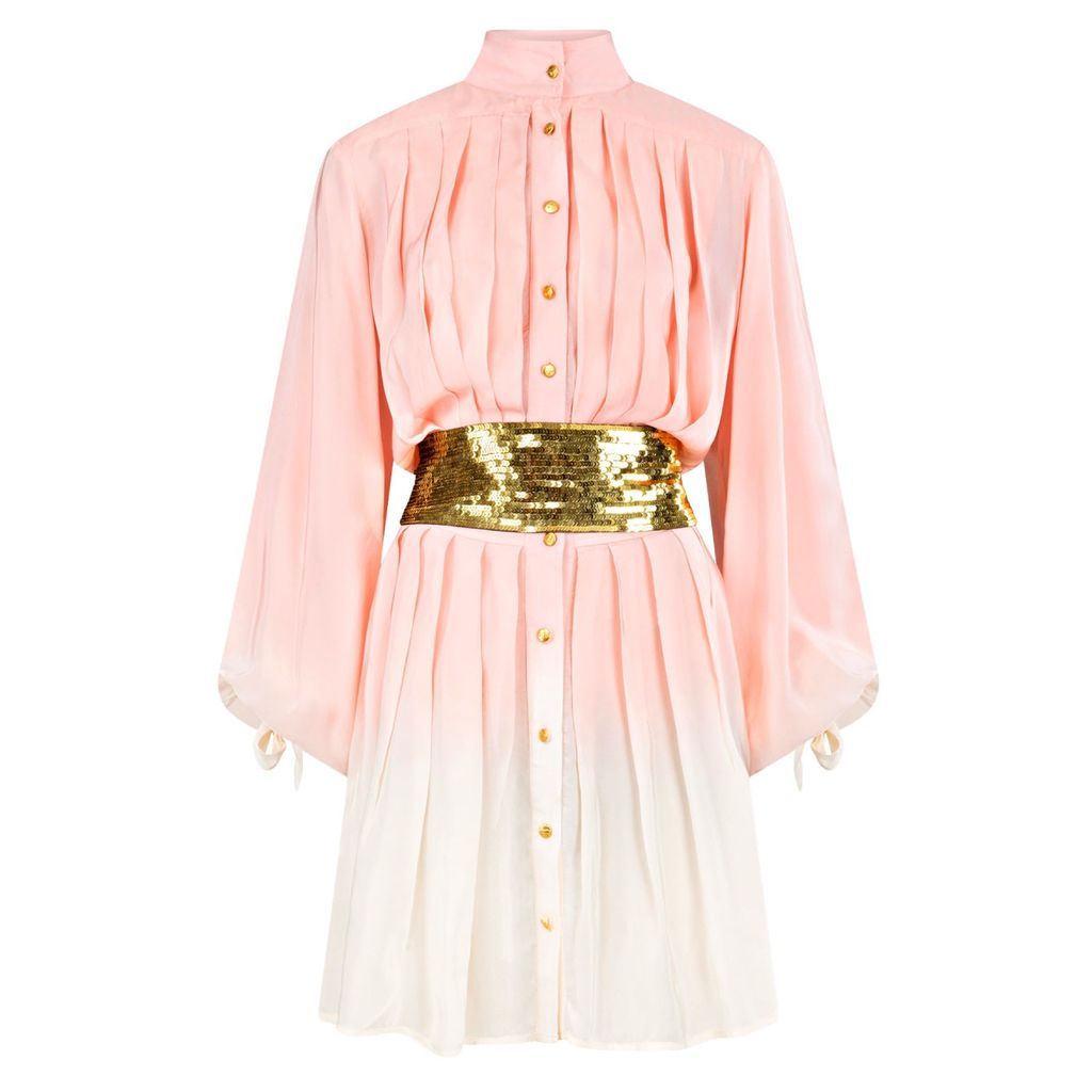 Women's White / Rose Gold / Pink If I Should Stay Pleated Mini Dress Medium Bonita Collective