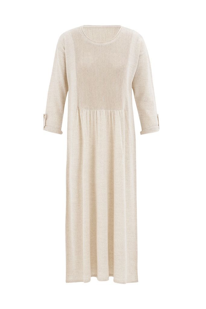 Women's White 3D Vertical Striped Midi Knit Dress - Ecru Melange Small Peraluna