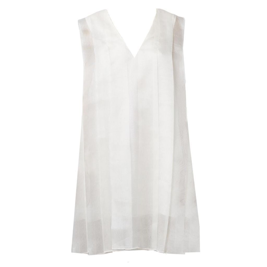 Women's White Art Deco Pleated Dress Small LUCIE BROCHARD. võ