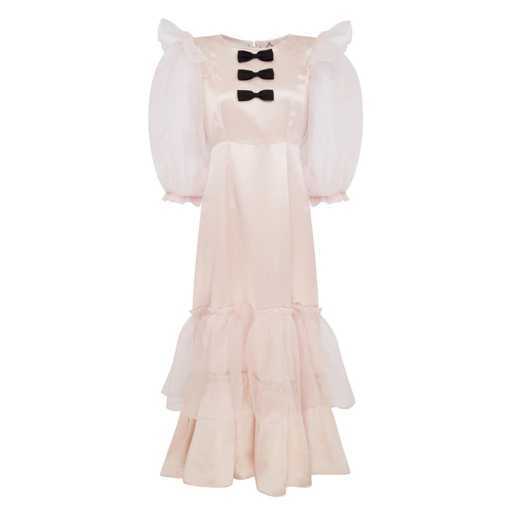 Women's White Bow Belle Silk Cloud Puff Dress Lisa The Label