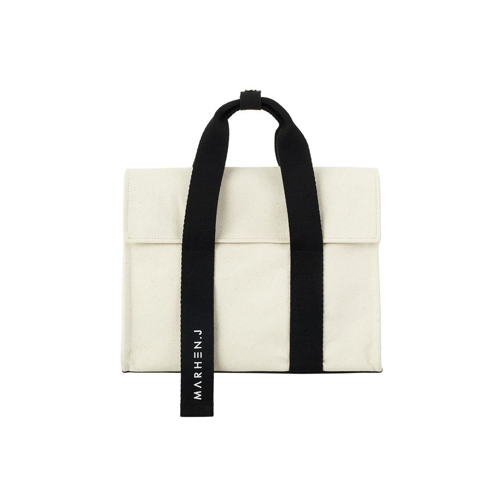 Women's White Canvas Shoulder Bag - Roy Mini - Ivory MARHEN. J