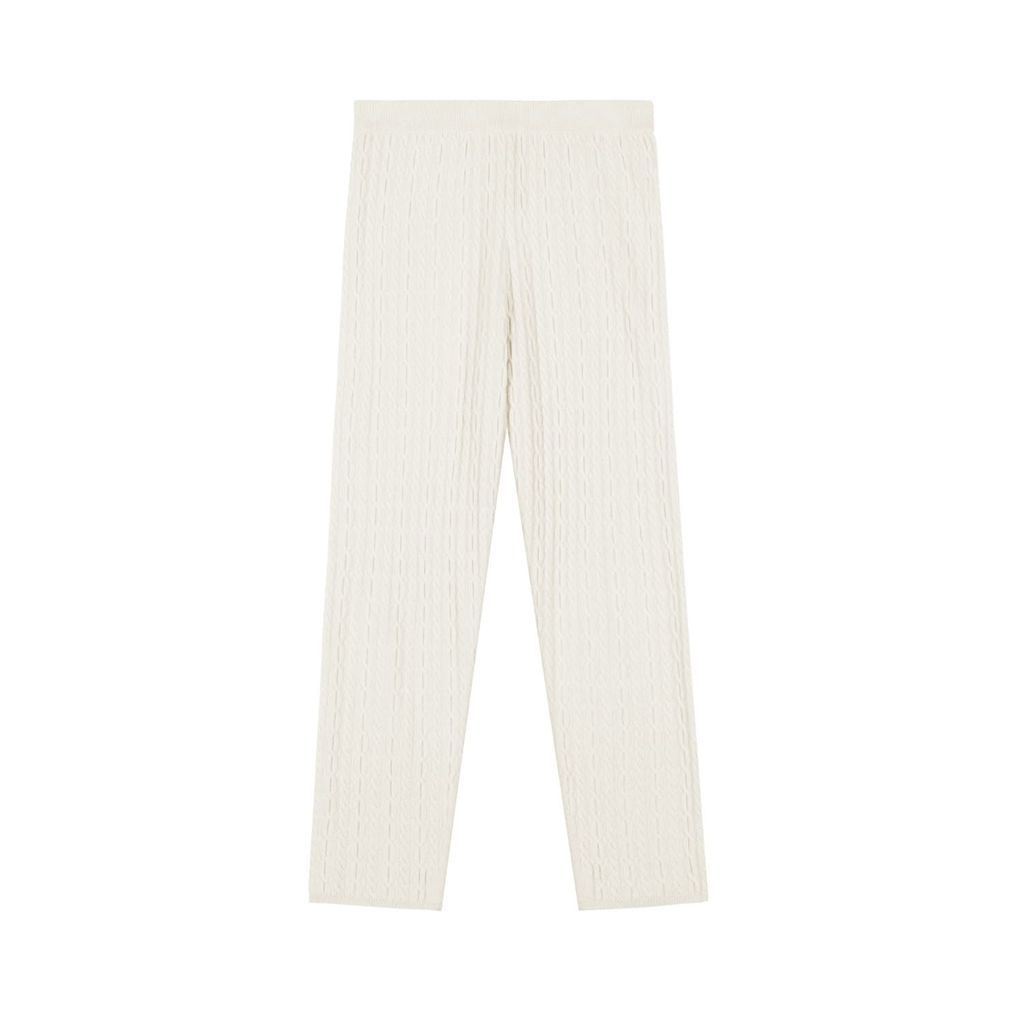 Women's White Cashmere Wool Blend Cable Knitted Trousers Ivory Extra Small CHAMBRE DE FAN