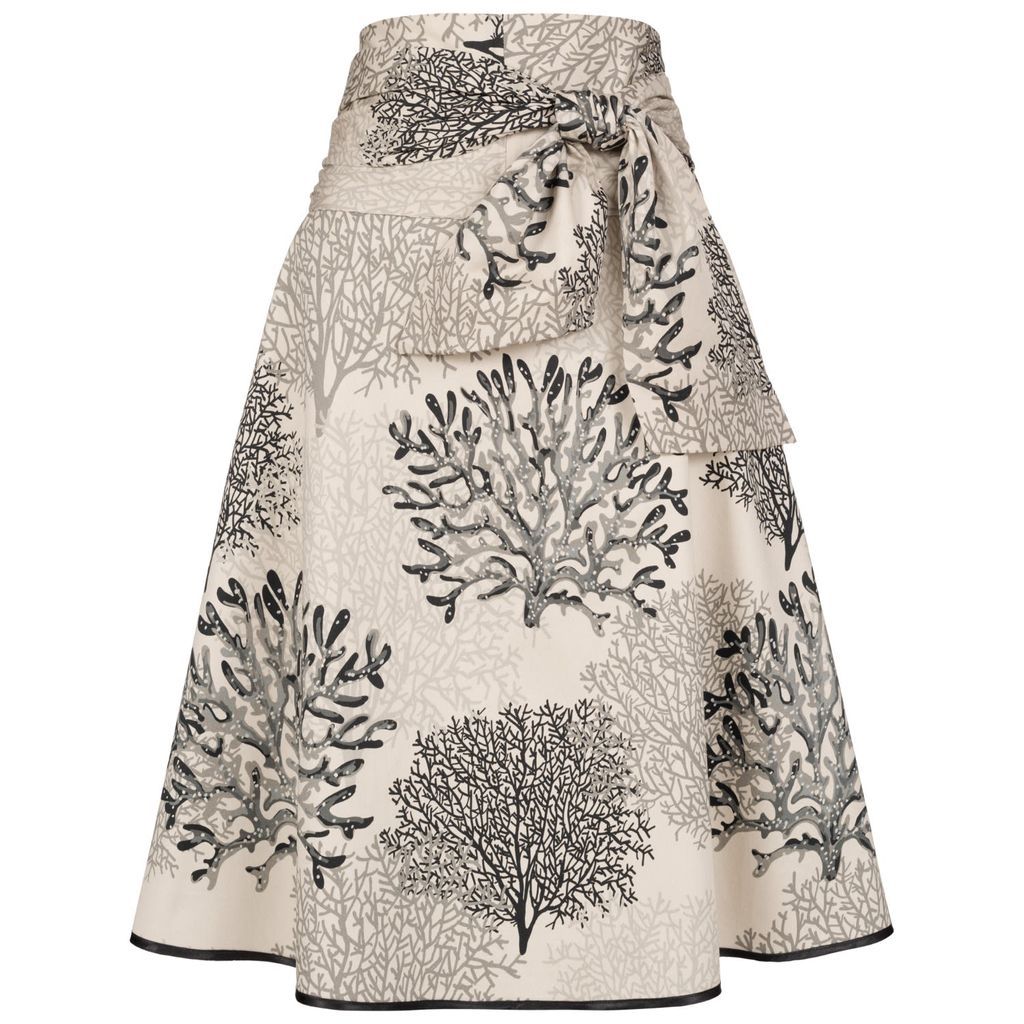 Women's White Coral Print A-Line Skirt With Tie Belt Extra Small Marianna Déri