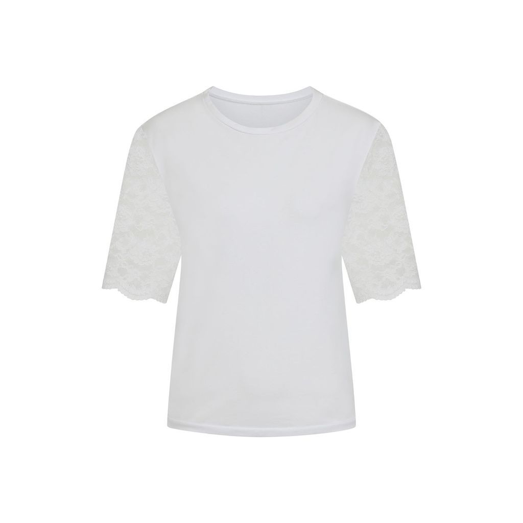 Women's White Cotton Lace Sleeve T-Shirt Extra Small Sophie Cameron Davies
