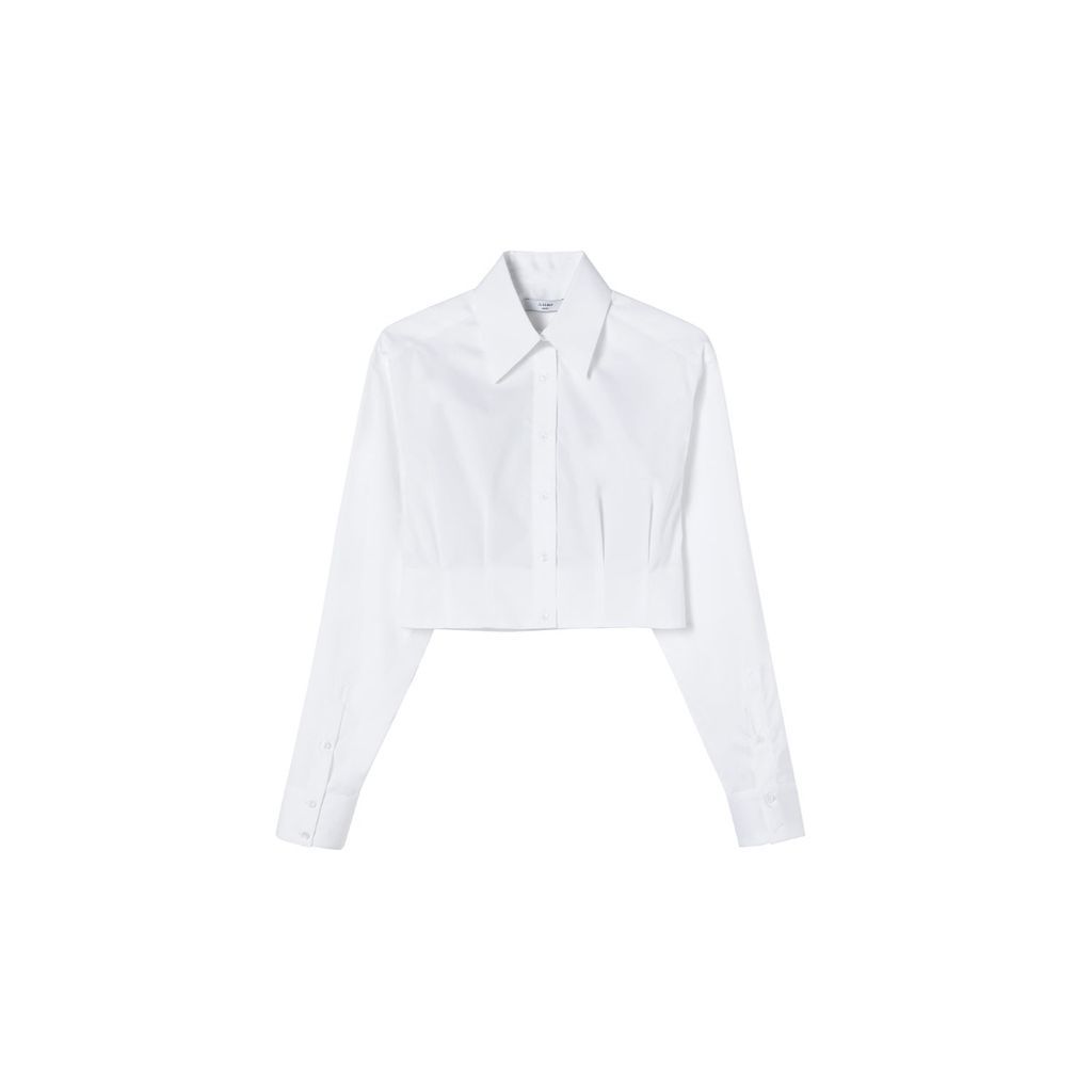 Women's White Dart-Detail Cropped Shirt Small A LINE