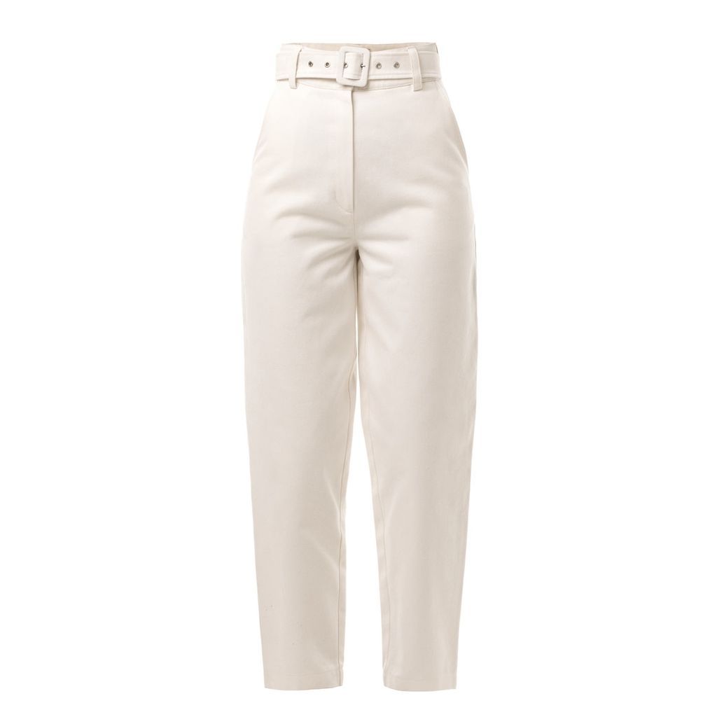 Women's White Ecru Fit Trousers With Belt Medium Julia Allert