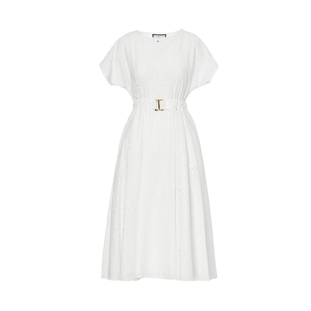 Women's White Embroidered Cotton Dress Xxs Nissa