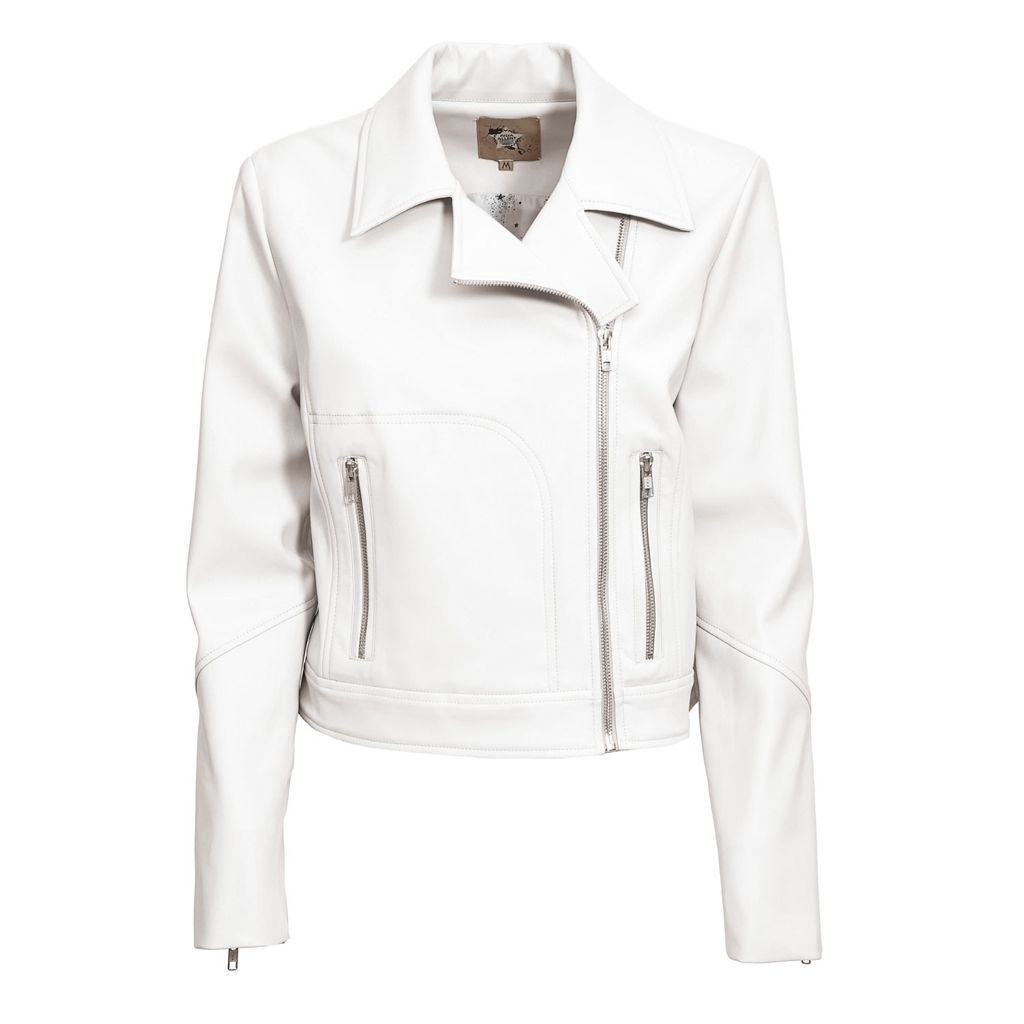 Women's White Faux Leather Biker Jacket Small Julia Allert